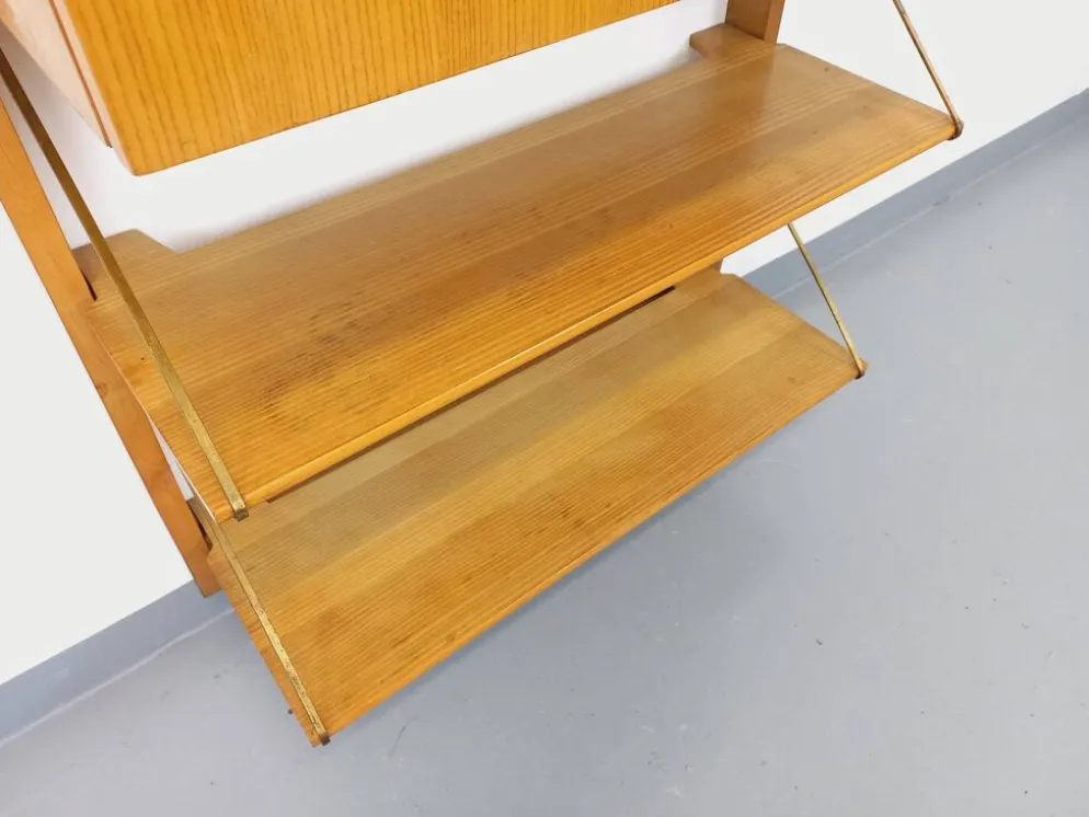 Bibliothèque étagère murale avec secrétaire bar vintage en bois clair