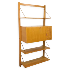 Bibliothèque étagère murale avec secrétaire bar vintage en bois clair