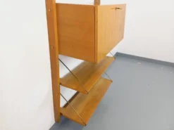 Bibliothèque étagère murale avec secrétaire bar vintage en bois clair