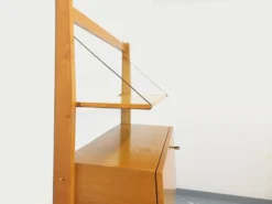 Bibliothèque étagère murale avec secrétaire bar vintage en bois clair