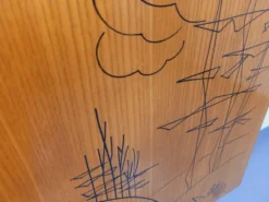 Bibliothèque étagère murale avec secrétaire bar vintage en bois clair