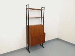 Bibliothèque étagère secrétaire modulable vintage en teck et métal