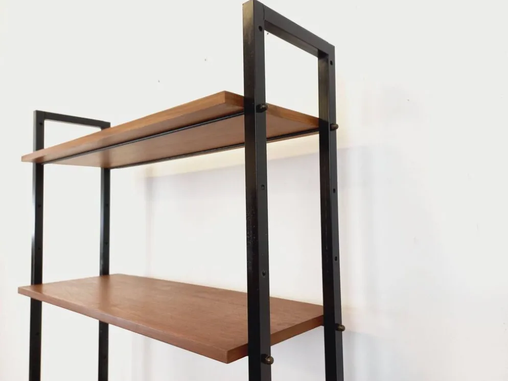 Bibliothèque étagère secrétaire modulable vintage en teck et métal