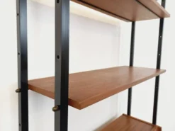 Bibliothèque étagère secrétaire modulable vintage en teck et métal