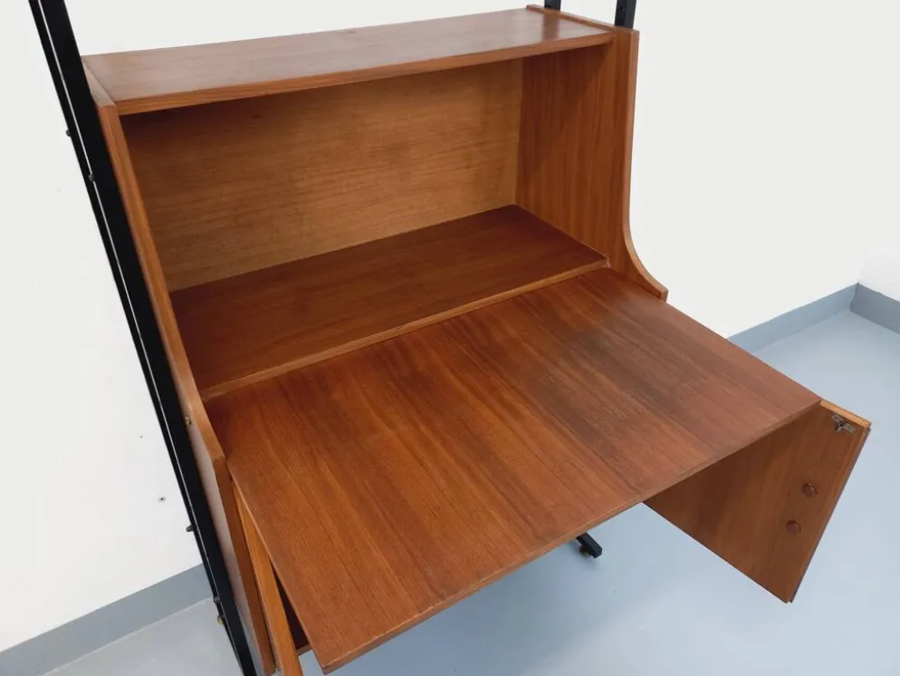 Bibliothèque étagère secrétaire modulable vintage en teck et métal