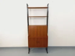 Bibliothèque étagère secrétaire modulable vintage en teck et métal