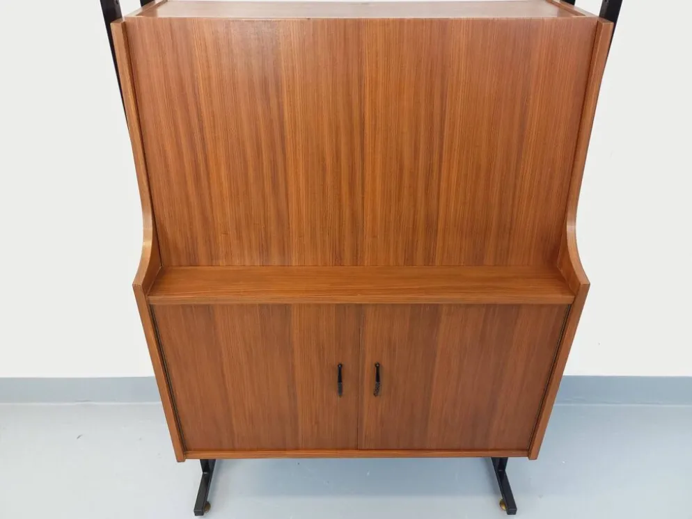 Bibliothèque étagère secrétaire modulable vintage en teck et métal