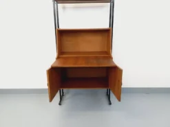 Bibliothèque étagère secrétaire modulable vintage en teck et métal