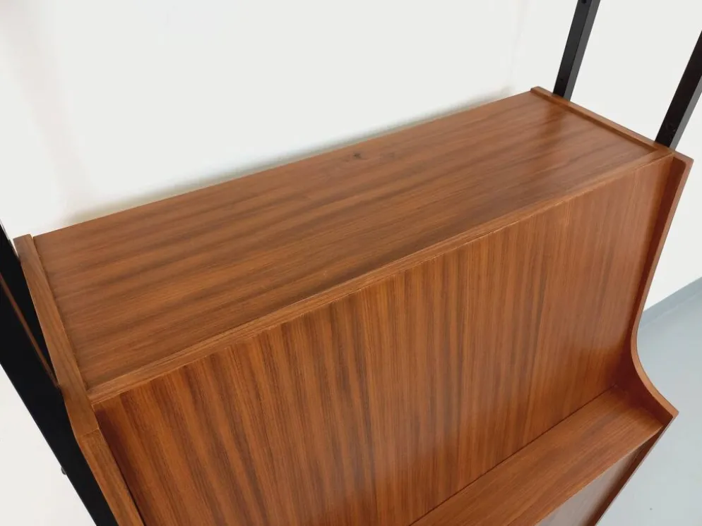 Bibliothèque étagère secrétaire modulable vintage en teck et métal