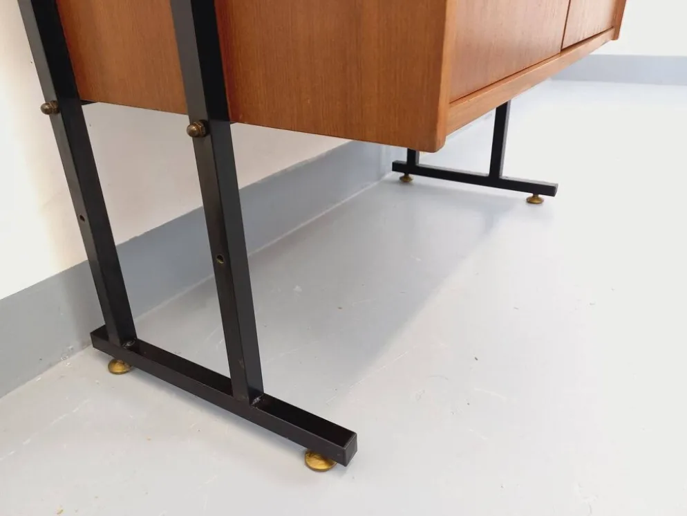 Bibliothèque étagère secrétaire modulable vintage en teck et métal