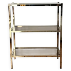 Bibliothèque étagères en laiton et verre fumé
