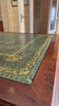 Bibliothèque tournante de style anglais - Plateau cuir vert doré