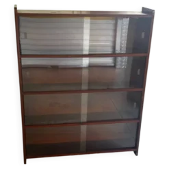 Bibliothèque vintage années 60 en bois , portes coulissantes en