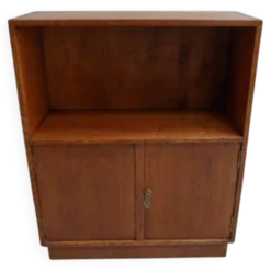 Bibliothèque vintage en chêne ouverte avec 2 portes.
