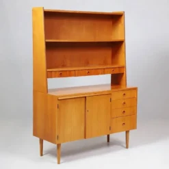 Bibliothèque vintage en teck avec secrétaire abattant, années 60