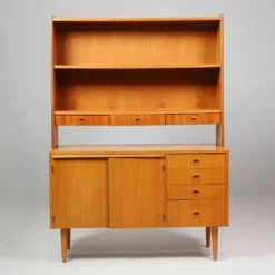 Bibliothèque vintage en teck avec secrétaire abattant, années 60