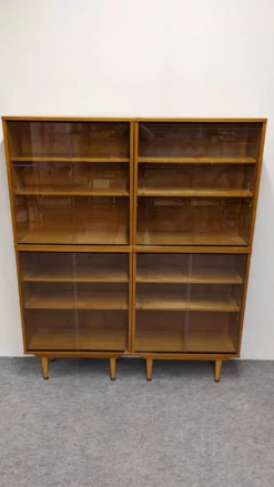 Bibliothèque vitrée 4 modules en chêne blond, France vers 1960