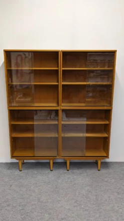 Bibliothèque vitrée 4 modules en chêne blond, France vers 1960