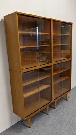 Bibliothèque vitrée 4 modules en chêne blond, France vers 1960