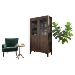 Bibliothèque vitrée vintage en bois foncé