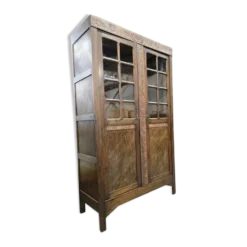 Bibliothèque vitrée vintage en bois foncé