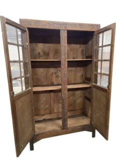 Bibliothèque vitrée vintage en bois foncé