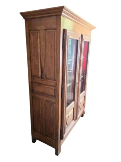 Bibliothèque vitrine ancienne en chêne massif à deux portes vitrées