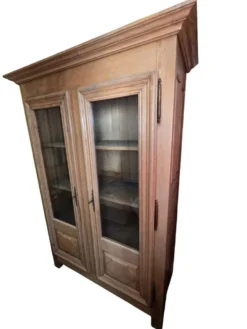 Bibliothèque vitrine ancienne en chêne massif à deux portes vitrées