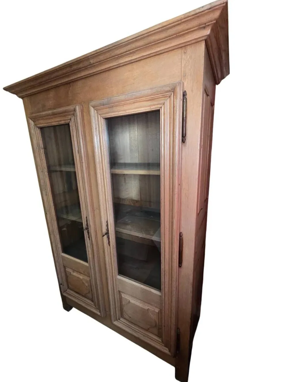 Bibliothèque vitrine ancienne en chêne massif à deux portes vitrées