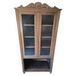 Bibliothèque vitrine ancienne en chêne sculpté