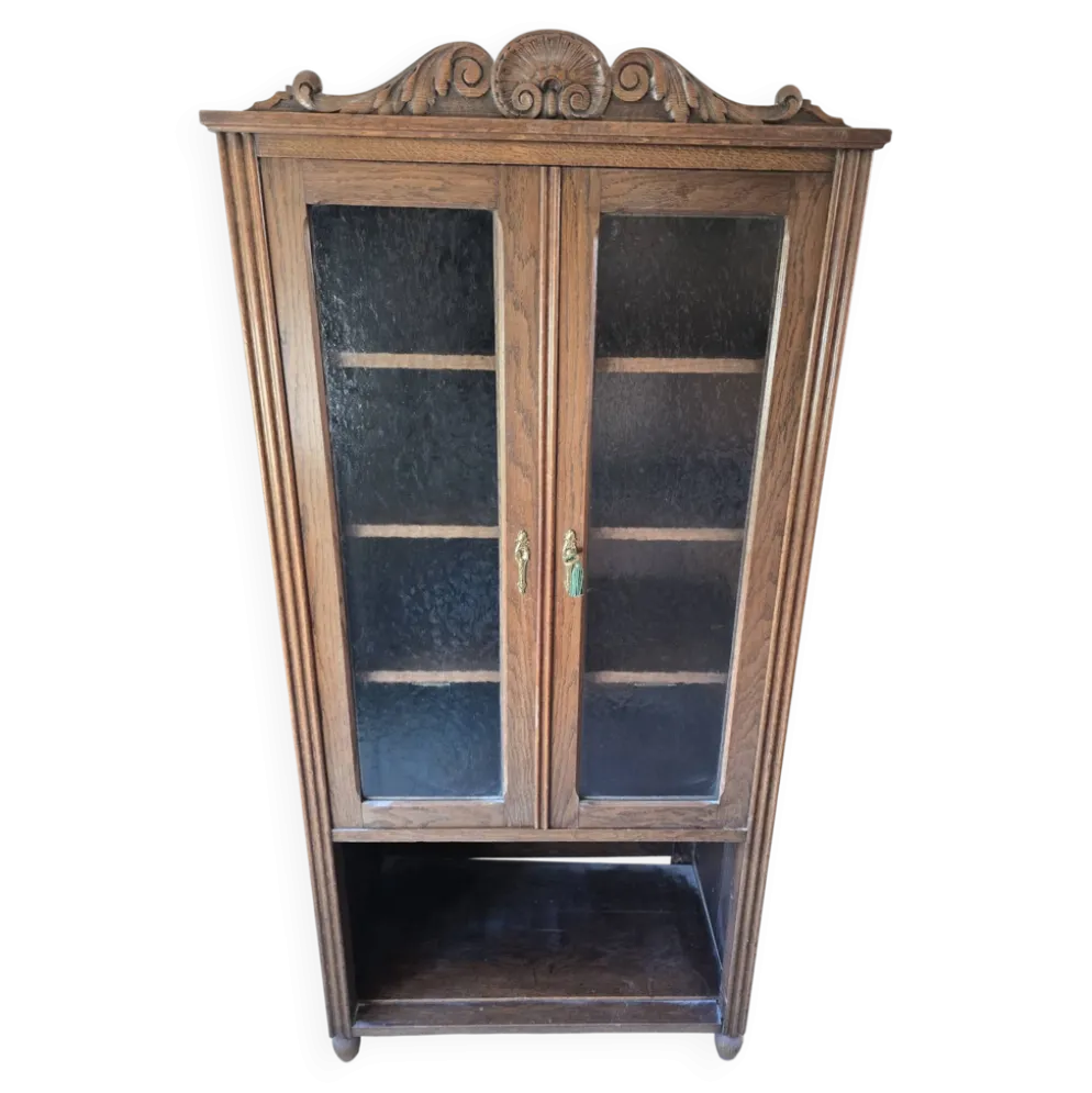 Bibliothèque vitrine ancienne en chêne sculpté
