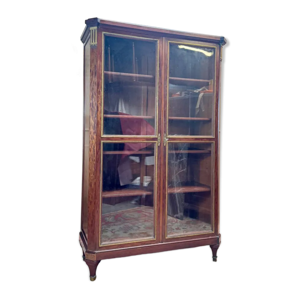 Bibliothèque, vitrine en acajou moucheté de style louis xvi xix eme si