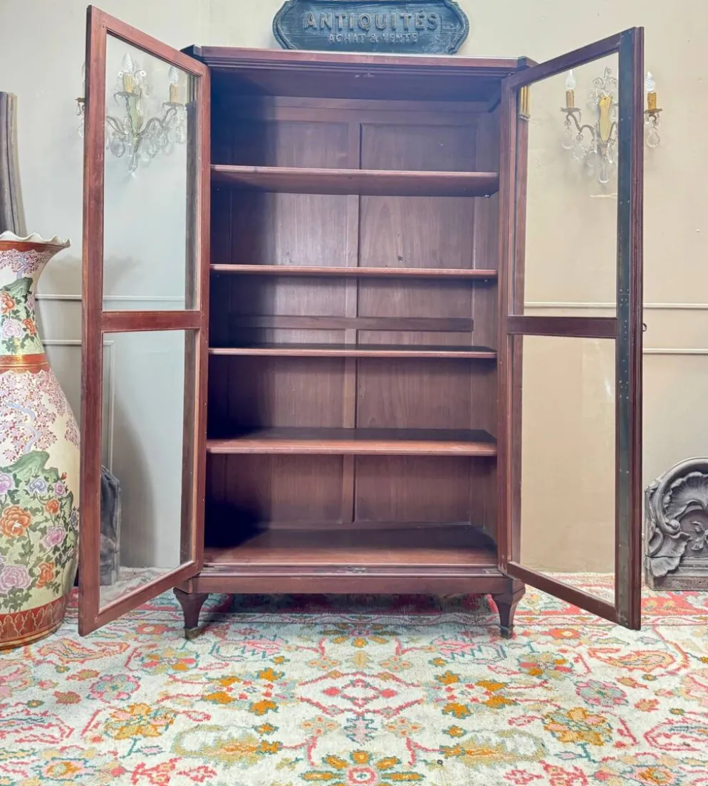 Bibliothèque, vitrine en acajou moucheté de style louis xvi xix eme si