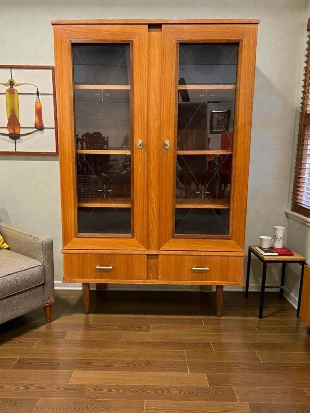 Bibliothèque / vitrine en bois vintage