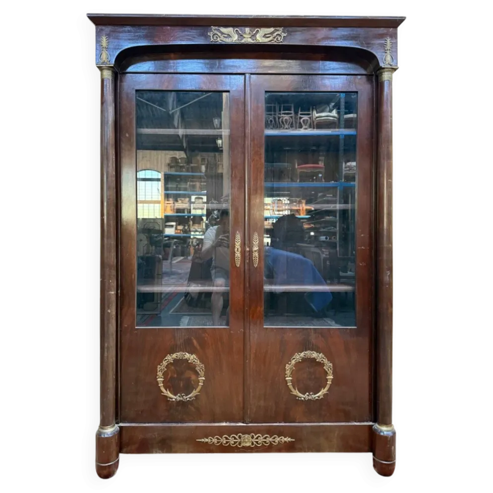 Bibliothèque-vitrine Style Empire – Acajou & Bronzes Dorés