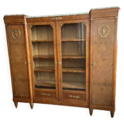 Bibliothèque vitrine style Néo classique 1930 ronce de noyer et bronze