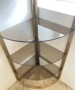 Bibliothèque vitrine étagère murale angle modulable verre et métal doré 70