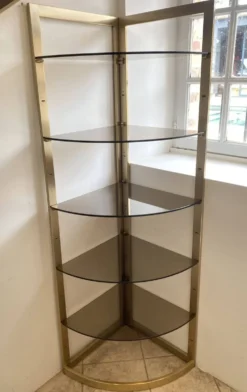Bibliothèque vitrine étagère murale angle modulable verre et métal doré 70