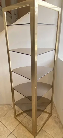 Bibliothèque vitrine étagère murale angle modulable verre et métal doré 70