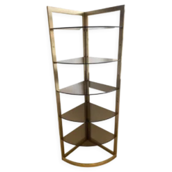Bibliothèque vitrine étagère murale angle modulable verre et métal doré 70