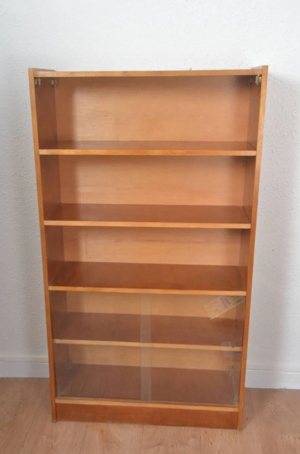 Bibliothèque vitrine vintage en placage bois, années 1950-1960