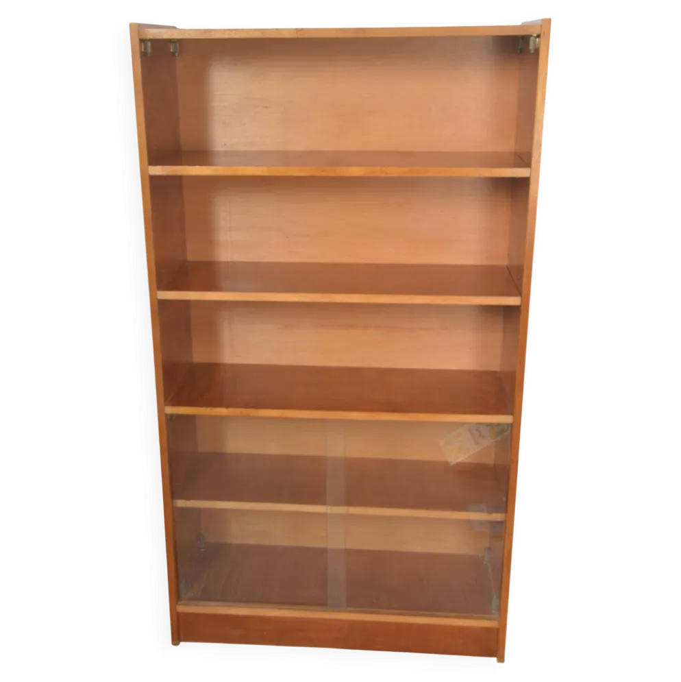 Bibliothèque vitrine vintage en placage bois, années 1950-1960