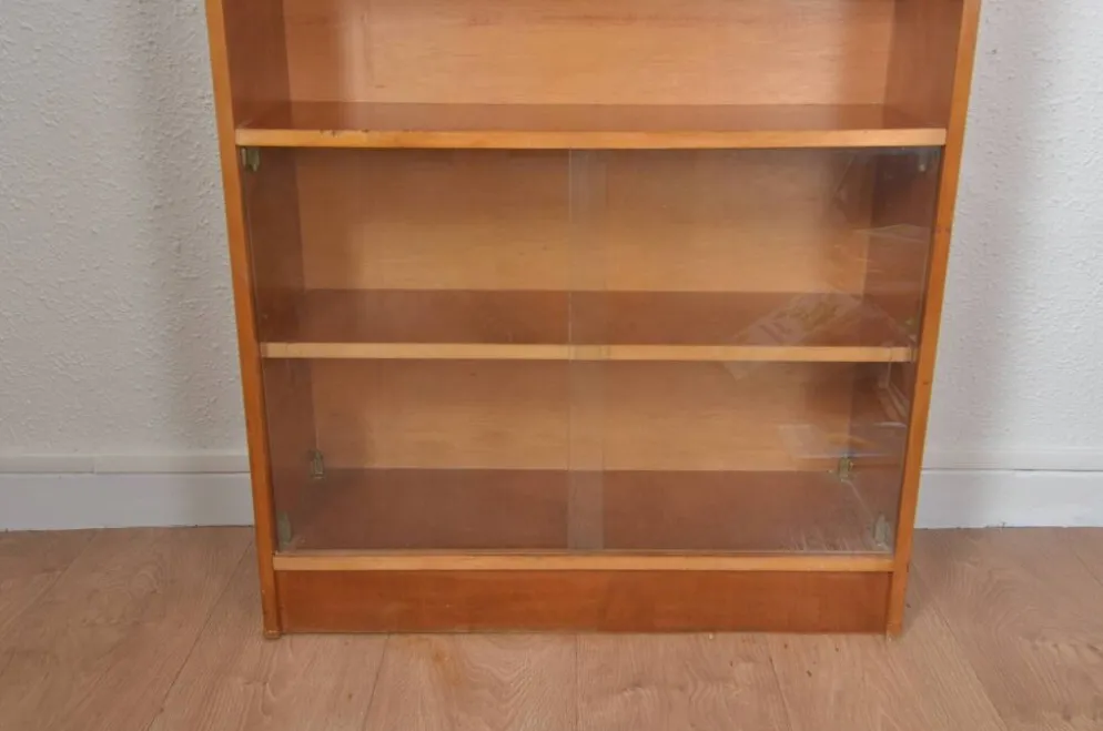 Bibliothèque vitrine vintage en placage bois, années 1950-1960