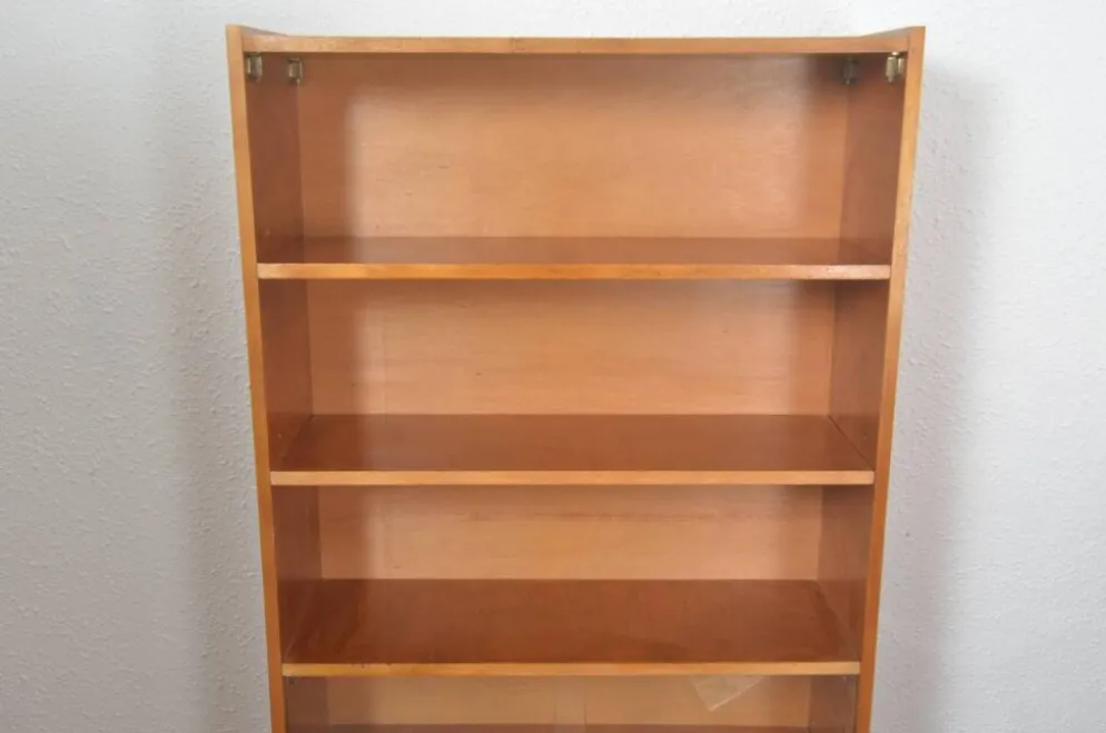 Bibliothèque vitrine vintage en placage bois, années 1950-1960