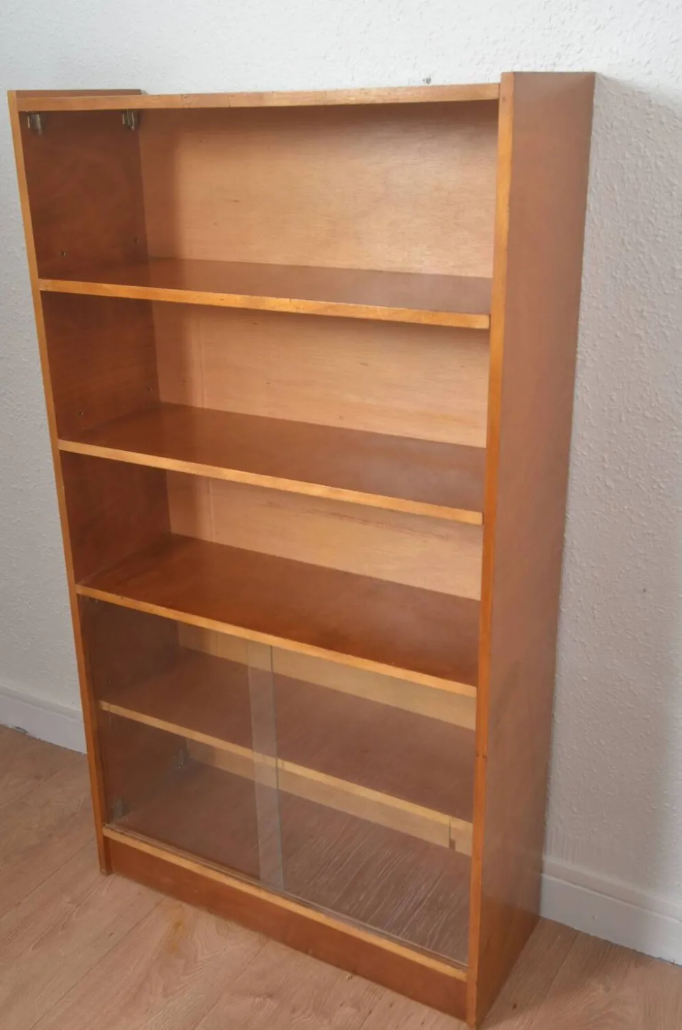 Bibliothèque vitrine vintage en placage bois, années 1950-1960