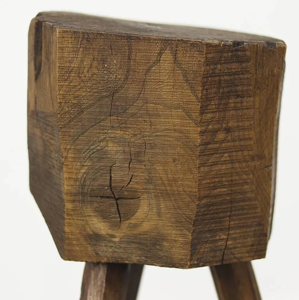 Bloc de boucher en chêne primitif Wabi Sabi antique