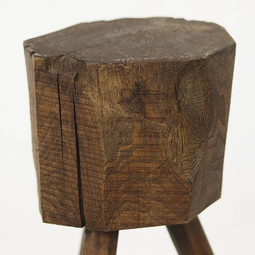 Bloc de boucher en chêne primitif Wabi Sabi antique