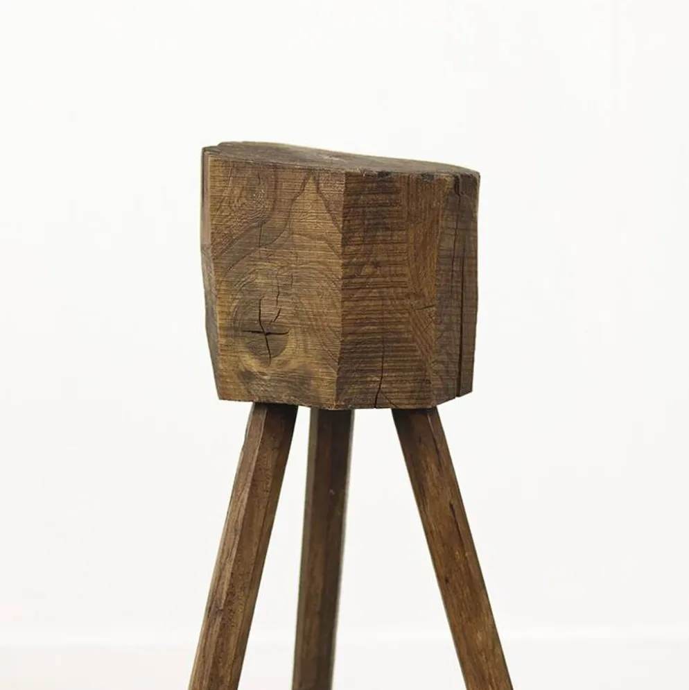 Bloc de boucher en chêne primitif Wabi Sabi antique