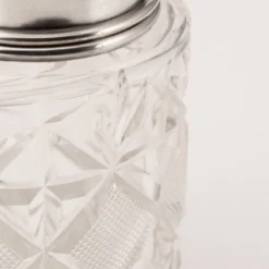 Bocal en cristal taillé, en argent massif anglais du 20e siècle, émaillé guilloché.