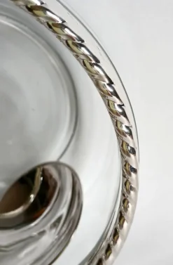 Bol à caviar & sa cuillère Bormioli Rocco verre & métal argenté, Italie 80'